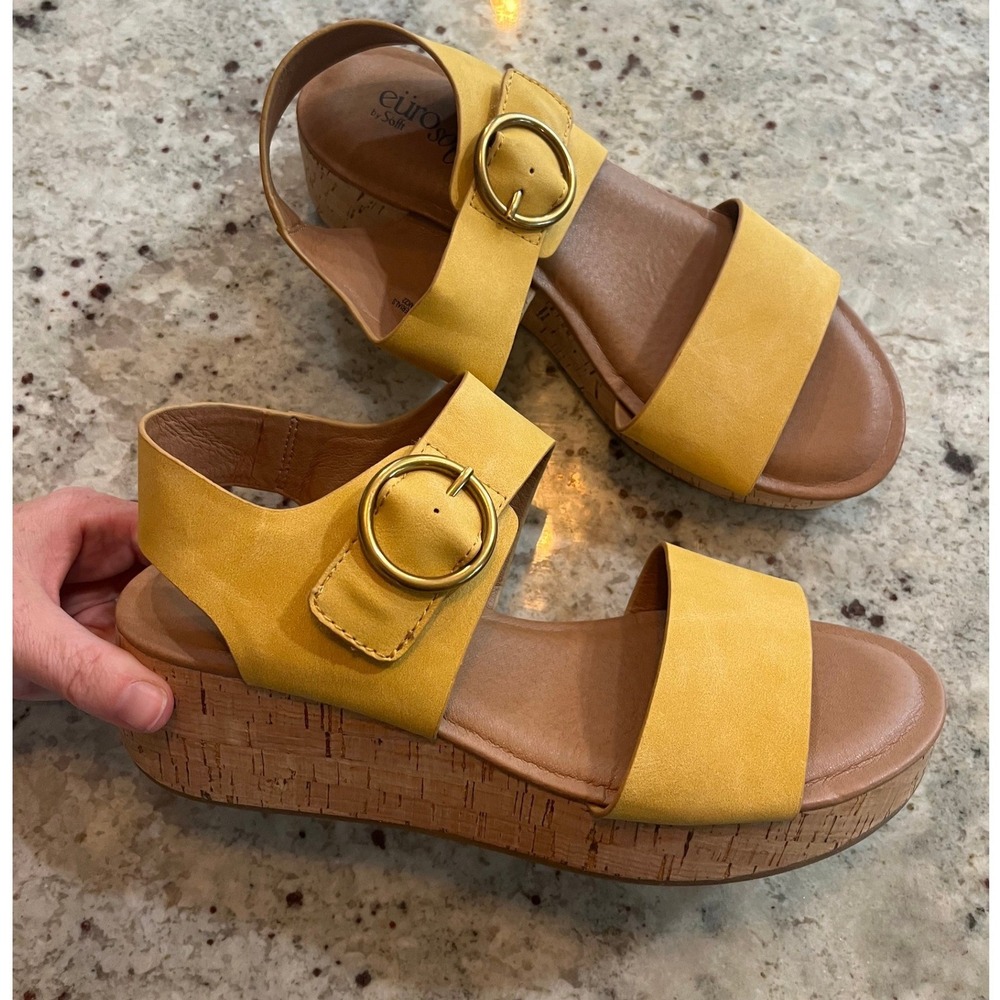 Eurosoft by Sofft Finnly Yellow Mustard Cork Wedge Sandals 7.5M ES0035903